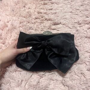 Elegant Black Clutch with Bow Accent